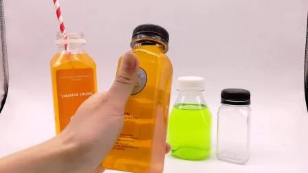 Factory Price 500ml Short Square Plastic Milk Tea Bottle with Aluminum Lid 