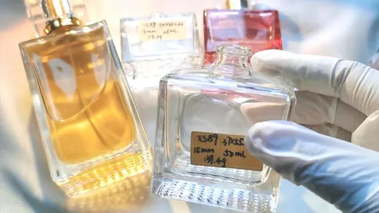 Custom Hot Sale in Stock Fancy Rectangle Classics Cosmetic Empty Clear Essential Oil Cream Skin Care Square Luxury Crimp Glass Spray Perfume Bottle with Lid 