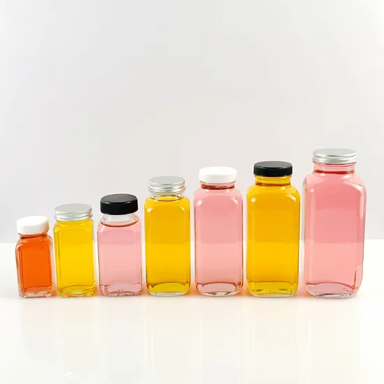 60 Ml 2 Oz Small Short Glass Clear French Square Cold Pressed Juice Bottle with Plastic Aluminum Screw Lid 