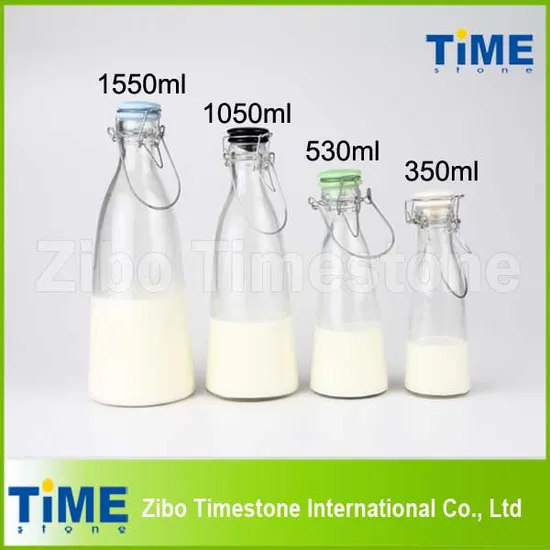 500ml 1000ml 1500ml Clip Ceramic Lid Clear Glass Milk Bottles 