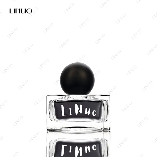 70ml Flat Rectangular Glass Perfume Bottle Internal Spray Black Wooden Spherical Cap 